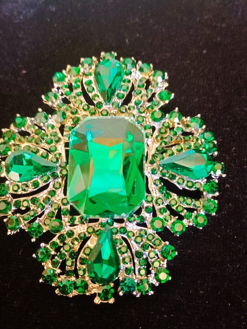 Large Green Stone Statement Brooch - 3.75" tall
